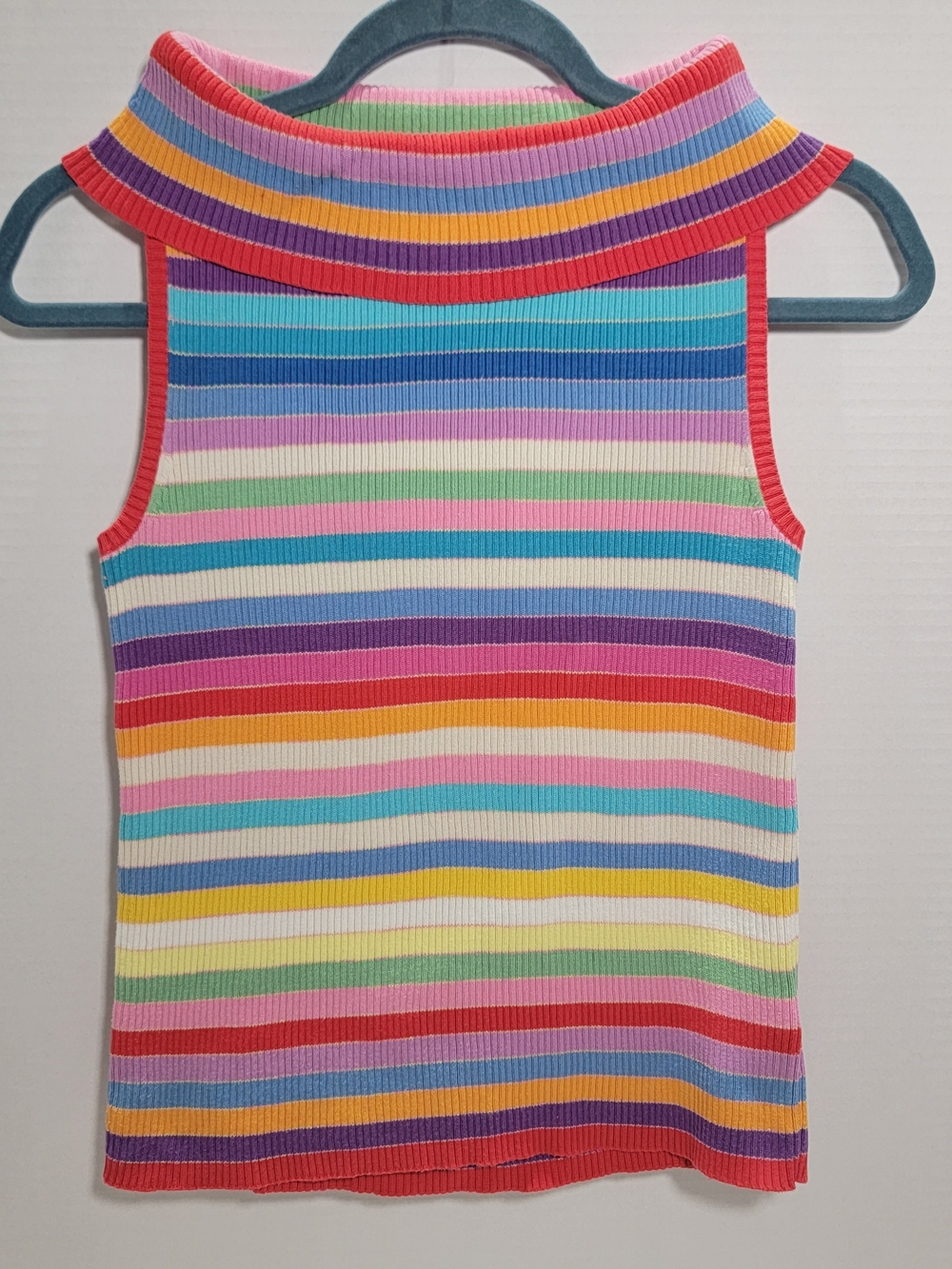 Ralph Lauren Multicolor Striped Ribbed Sleeveless Mock Neck Tank